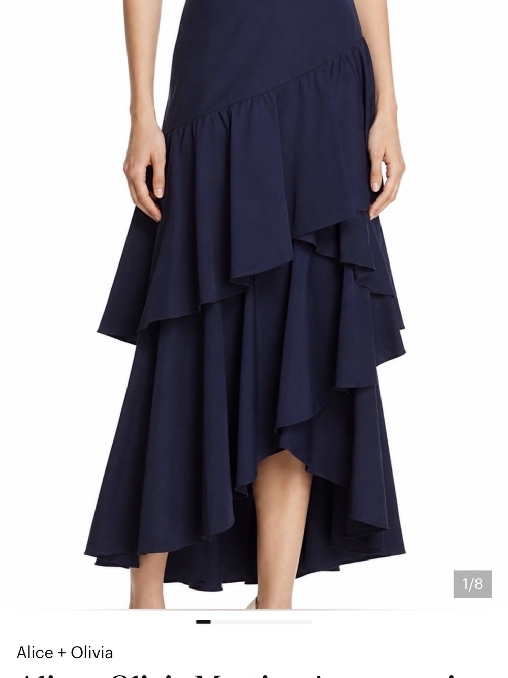 Alice + Olivia Dark Navy High-Low Ruffle Maxi Skirt